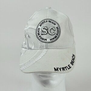 Myrtle Beach SC Souvenir Hat White Embroidered Retro Cap Adjustable Travel Gift